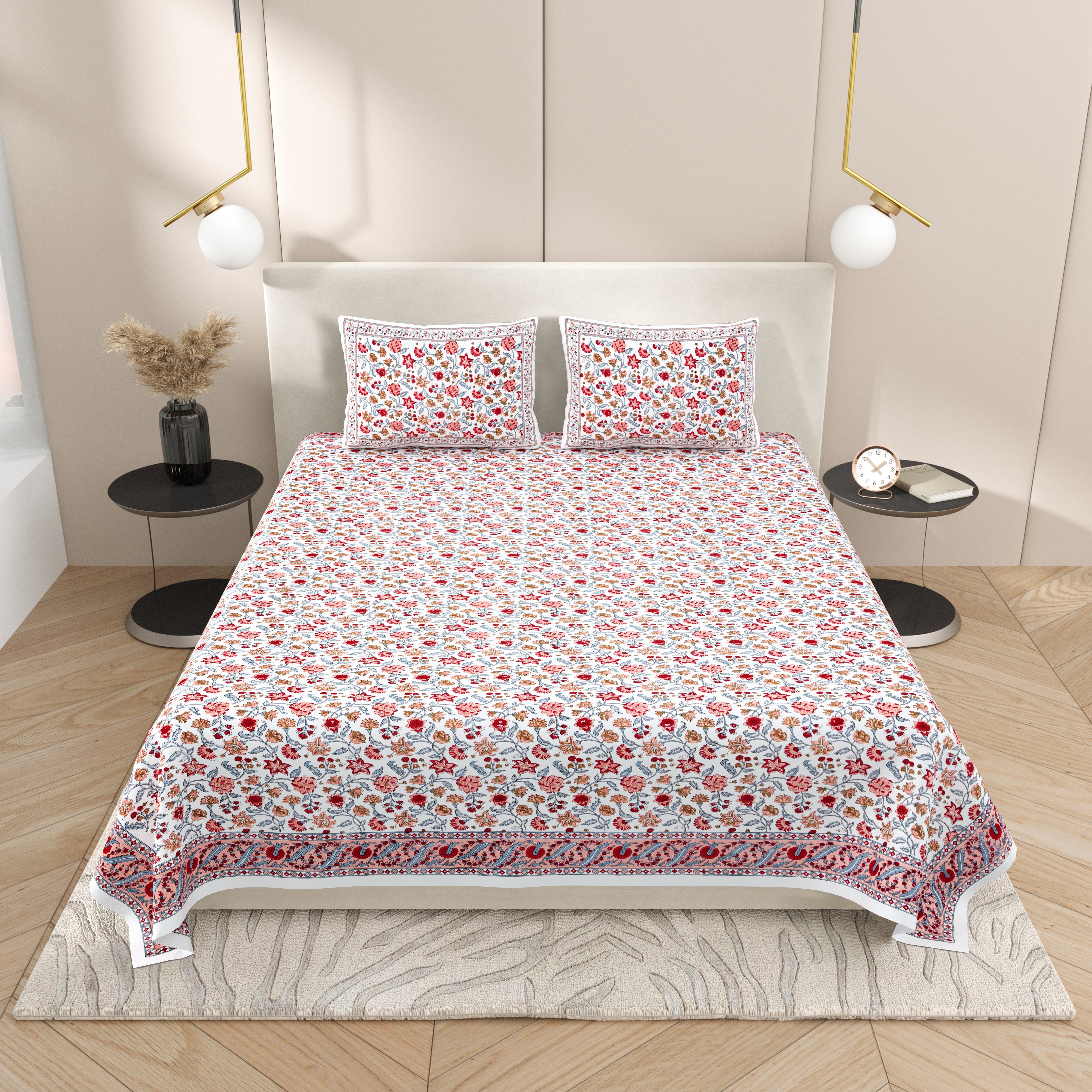 Bedsheet- Frost and Red